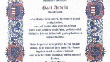 Díszoklevél Gaal Andrásnak sok évtizedes tevékenységéért amit Isten dicsőségére és embertársaik, közösségünk tagjainak javára és épülésére fordított. Magyar Mártírok Emlékistentiszteletére - Strängnäs, 2023 november 26